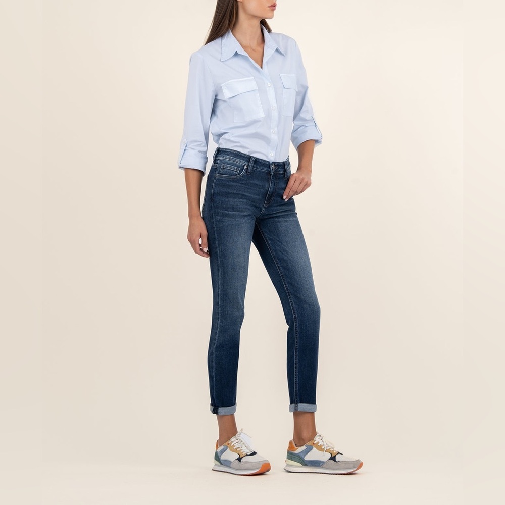 Kut from the Kloth Mid-Rise Catherine Boyfriend Jeans Royal Wash Denim Straight